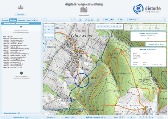 Digitale Wegeverwaltung, Alle Standorte im sichtbaren Bereich